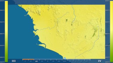 Sierra Leone alanda animasyonlu gösterge - ham renk shader ile maksimum sıcaklık aya göre. Sterografik projeksiyon