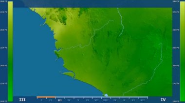 Animasyonlu efsanesi - ham renk shader ile Sierra Leone alanında minimum sıcaklığı aya göre. Sterografik projeksiyon