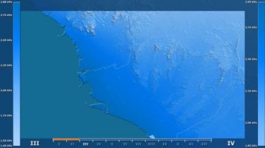 Sierra Leone alanda animasyonlu gösterge - ham renk shader ile su buharı basıncı aya göre. Sterografik projeksiyon