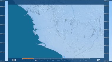 Sierra Leone alanda animasyonlu gösterge - ham renk shader ile rüzgar hızı aya göre. Sterografik projeksiyon