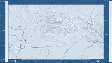 Animasyonlu gösterge - parlayan şekli, idari sınırları, ana şehirler, sermaye ile Slovakya bölgede yağış aya göre. Sterografik projeksiyon