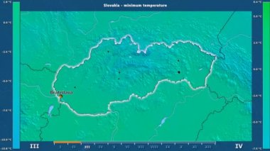 Animasyonlu efsanesi - İngilizce etiketleri ile Slovakya alanında aya göre minimum sıcaklığı: ülke ve sermaye adları, açıklama göster. Sterografik projeksiyon