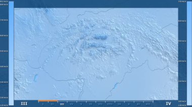 Rüzgar hızı animasyonlu efsanesi - ham renk shader ile Slovakya alanında aya göre. Sterografik projeksiyon