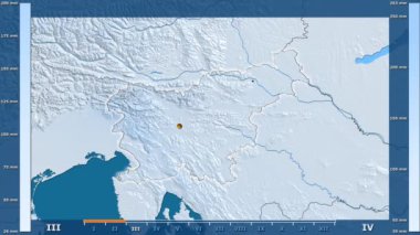 Animasyonlu gösterge - parlayan şekli, idari sınırları, ana şehirler, sermaye ile Slovenya bölgede yağış aya göre. Sterografik projeksiyon