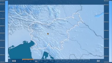 Hız Slovenya alanda animasyonlu gösterge - parlayan şekli, idari sınırları, ana şehirler, sermaye ile aya göre rüzgar. Sterografik projeksiyon
