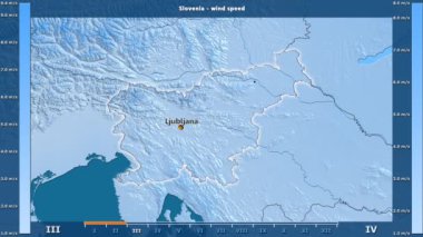 Rüzgar hızı aya göre animasyonlu gösterge - İngilizce etiketleri Slovenya bölge: ülke ve sermaye adları, açıklama göster. Sterografik projeksiyon