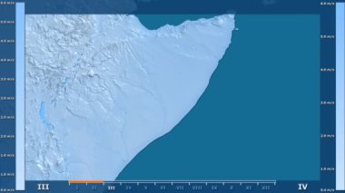 Rüzgar hızı Somali alanda animasyonlu gösterge - ham renk shader ile aya göre. Sterografik projeksiyon