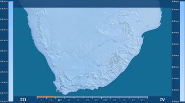 Rüzgar hızı animasyonlu efsanesi - ham renk shader ile Güney Afrika bölgesinde aya göre. Sterografik projeksiyon