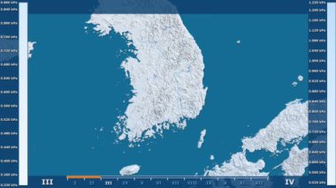 Animasyonlu gösterge - ham renk shader ile Güney Kore bölgede su buharı basıncı aya göre. Sterografik projeksiyon