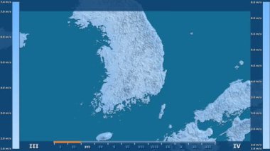 Rüzgar hızı animasyonlu efsanesi - ham renk shader ile Güney Kore alanında aya göre. Sterografik projeksiyon