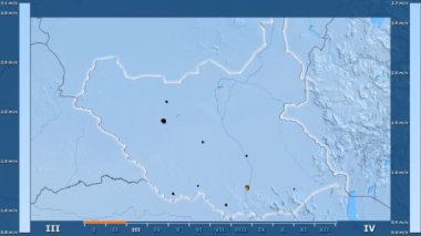 Hız animasyonlu efsanesi - parlayan şekli, idari sınırları, ana şehirler, sermaye ile Güney Sudan alanında aya göre rüzgar. Sterografik projeksiyon