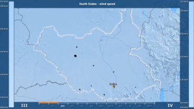 Rüzgar hızı aya göre animasyonlu efsanesi - İngilizce etiketleri ile Güney Sudan alanında: ülke ve sermaye adları, açıklama göster. Sterografik projeksiyon