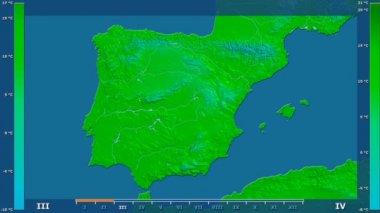 Animasyonlu efsanesi - ham renk shader ile İspanya alanında ortalama sıcaklık aya göre. Sterografik projeksiyon
