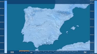 Rüzgar hızı animasyonlu efsanesi - ham renk shader ile İspanya alanında aya göre. Sterografik projeksiyon