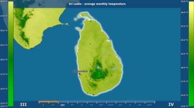 Ortalama sıcaklık ay tarafından animasyonlu efsanesi - İngilizce etiketleri ile Sri Lanka alanında: ülke ve sermaye adları, açıklama göster. Sterografik projeksiyon