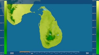 Animasyonlu efsanesi - ham renk shader ile Sri Lanka alanında ortalama sıcaklık aya göre. Sterografik projeksiyon