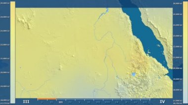 Animasyonlu efsanesi - ham renk shader ile Sudan alanında güneş radyasyonu aya göre. Sterografik projeksiyon