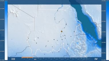 Animasyonlu gösterge - parlayan şekli, idari sınırları, ana şehirler, sermaye ile Sudan bölgede su buharı basıncı aya göre. Sterografik projeksiyon