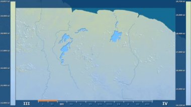 Surinam alanda animasyonlu gösterge - ham renk shader ile güneş radyasyonu aya göre. Sterografik projeksiyon