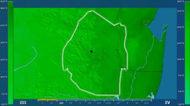 Animasyonlu efsanesi - parlayan şekli, idari sınırları, ana şehirler, sermaye ile Svaziland alanında minimum sıcaklığı aya göre. Sterografik projeksiyon