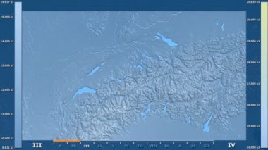 Animasyonlu efsanesi - ham renk shader ile İsviçre alanında güneş radyasyonu aya göre. Sterografik projeksiyon