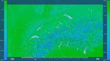 Animasyonlu efsanesi - ham renk shader ile İsviçre alanında ortalama sıcaklık aya göre. Sterografik projeksiyon