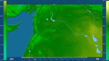 Animasyonlu efsanesi - ham renk shader ile Suriye alanında maksimum sıcaklık aya göre. Sterografik projeksiyon