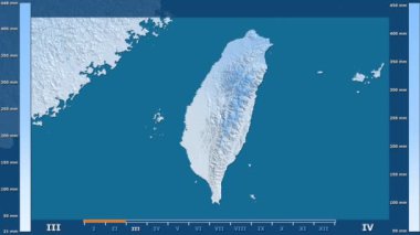 Animasyonlu gösterge - ham renk shader ile Tayvan bölgede yağış aya göre. Sterografik projeksiyon