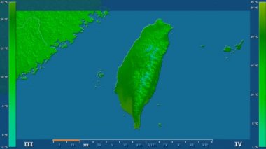 Animasyonlu efsanesi - ham renk shader ile Tayvan alanında ortalama sıcaklık aya göre. Sterografik projeksiyon