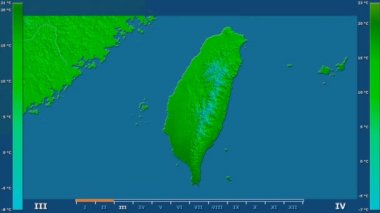Animasyonlu efsanesi - ham renk shader ile Tayvan alanında minimum sıcaklığı aya göre. Sterografik projeksiyon