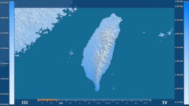 Animasyonlu gösterge - ham renk shader ile Tayvan bölgede su buharı basıncı aya göre. Sterografik projeksiyon