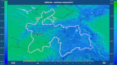 Animasyonlu efsanesi - İngilizce etiketleri ile Tacikistan alanında aya göre minimum sıcaklığı: ülke ve sermaye adları, açıklama göster. Sterografik projeksiyon