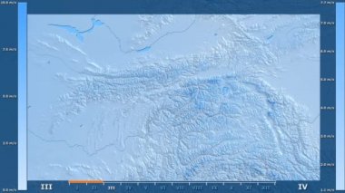 Rüzgar hızı animasyonlu efsanesi - ham renk shader ile Tacikistan alanında aya göre. Sterografik projeksiyon