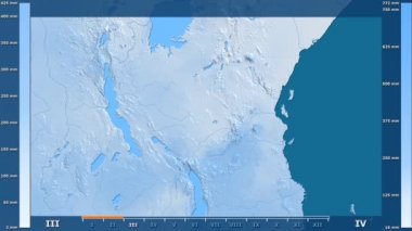 Animasyonlu gösterge - ham renk shader ile Tanzanya bölgede yağış aya göre. Sterografik projeksiyon