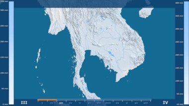 Animasyonlu gösterge - ham renk shader ile Tayland bölgede yağış aya göre. Sterografik projeksiyon