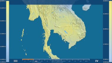 Animasyonlu efsanesi - ham renk shader ile Tayland alanında güneş radyasyonu aya göre. Sterografik projeksiyon