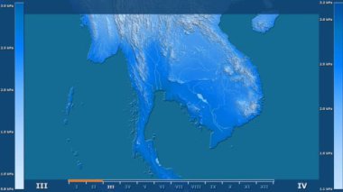 Animasyonlu gösterge - ham renk shader ile Tayland bölgede su buharı basıncı aya göre. Sterografik projeksiyon