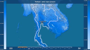 Animasyonlu efsanesi - İngilizce etiketleri ile Tayland alanında aya göre su buhar basıncı: ülke ve sermaye adları, açıklama göster. Sterografik projeksiyon