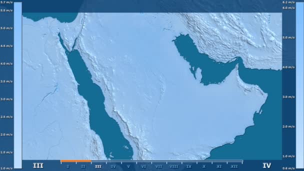 Velocidade Vento Por Mês Área Arábia Saudita Com Legenda Animada — Vídeo de Stock
