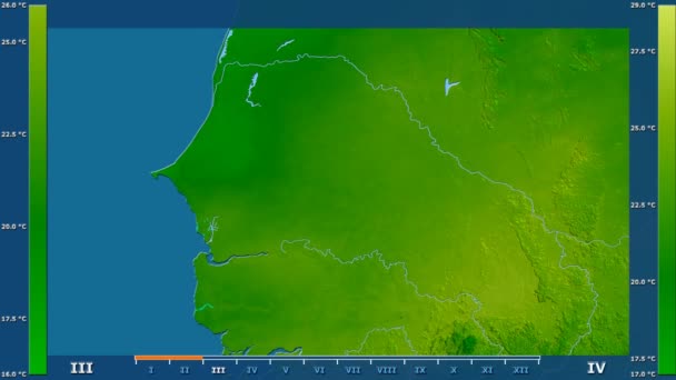 Lägsta Temperatur Månad Området Senegal Med Animerade Legend Raw Färg — Stockvideo