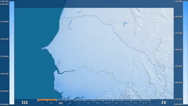 Тиск Насичених Парів Води Місяцем Області Сенегалу Анімованими Легендою Raw — стокове відео