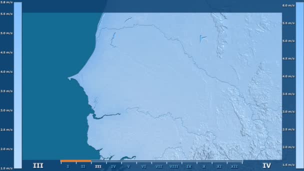 Velocidad Del Viento Por Mes Área Senegal Con Leyenda Animada — Vídeo de stock