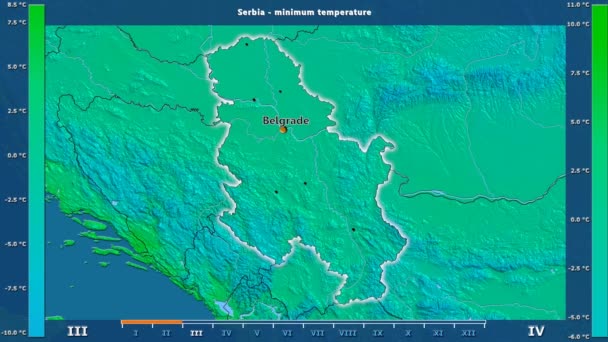 Temperatura Mínima Por Mes Área Serbia Con Leyenda Animada Etiquetas — Vídeos de Stock