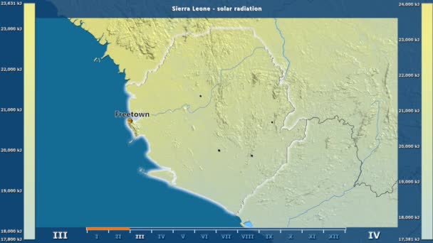 Promieniowanie Słoneczne Przez Miesiąc Obszarze Sierra Leone Animowanych Legenda Angielski — Wideo stockowe