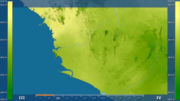 Temperatura Media Por Mes Área Sierra Leona Con Leyenda Animada — Vídeo de stock