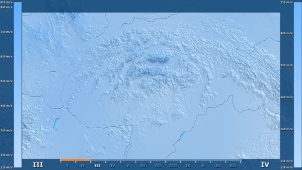 Velocidade Vento Por Mês Área Eslováquia Com Legenda Animada Sombreador — Vídeo de Stock