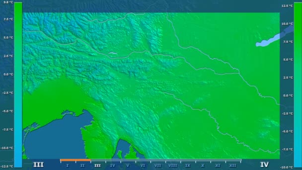 Gemiddelde Temperatuur Maand Het Gebied Van Slovenië Met Geanimeerde Legend — Stockvideo
