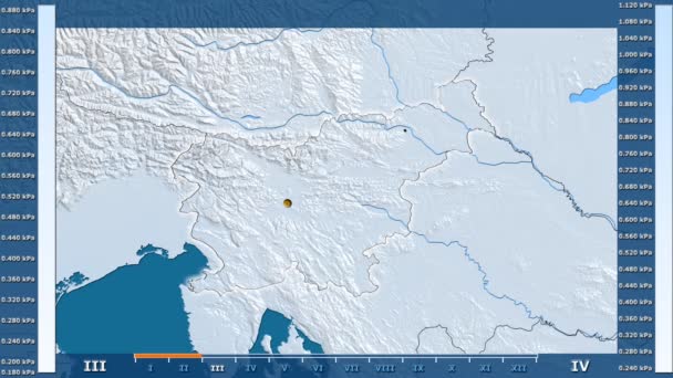 Druk Van Waterdamp Maand Het Gebied Van Slovenië Met Geanimeerde — Stockvideo