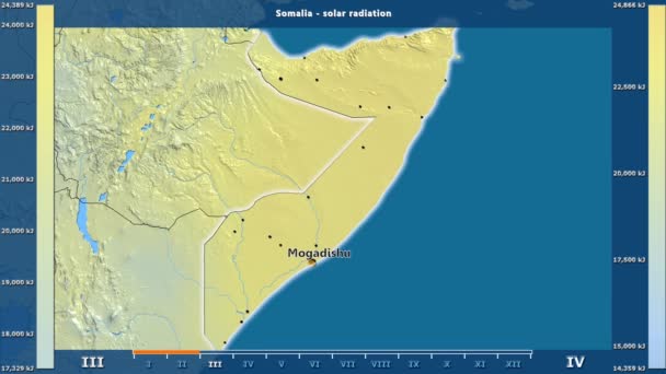 Zonnestraling Maand Het Gebied Van Somalië Met Geanimeerde Legend Engelse — Stockvideo