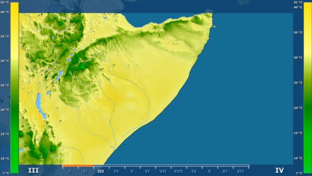 Maximum Temperature Month Somalia Area Animated Legend Raw Color Shader — Stock Video